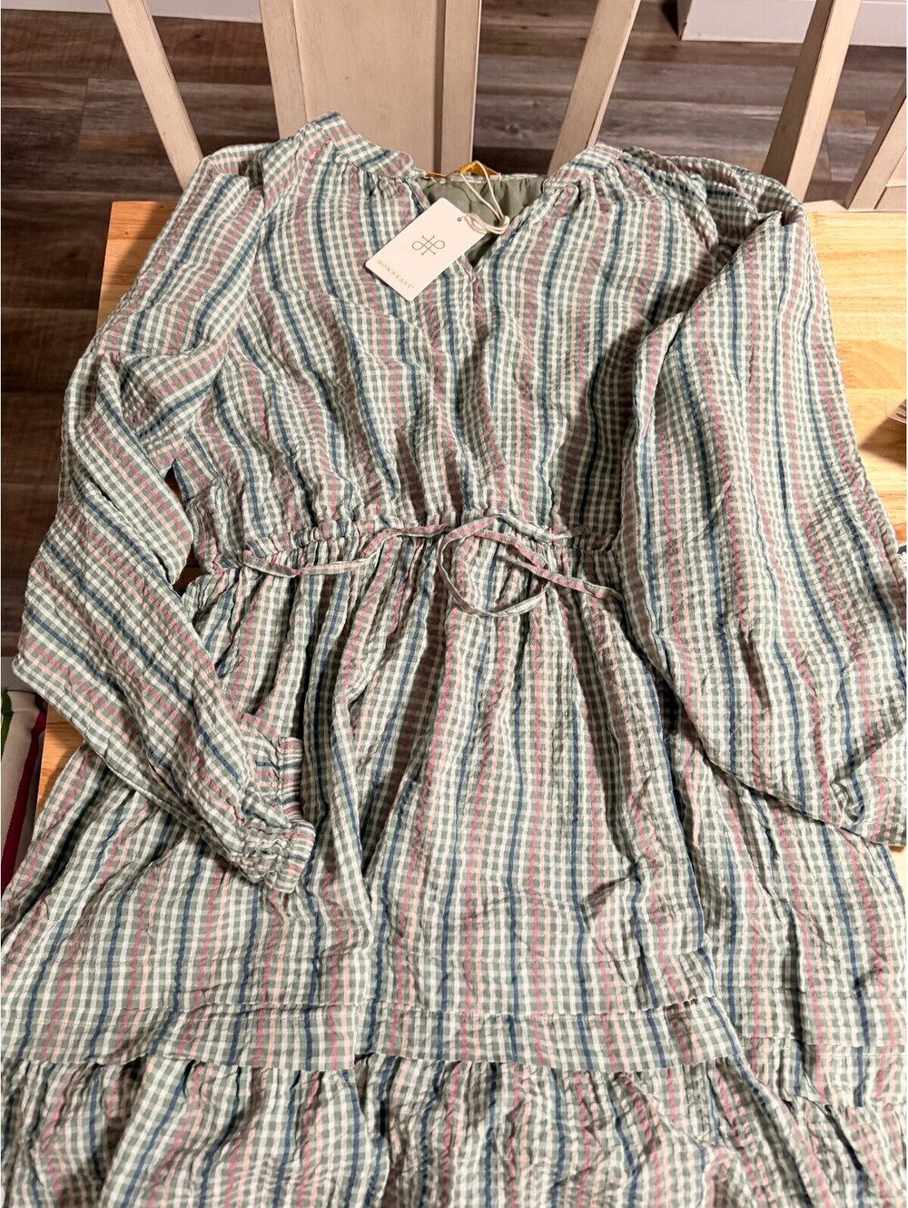 Downeast Striped Long Sleeve Dress with Waist Tie